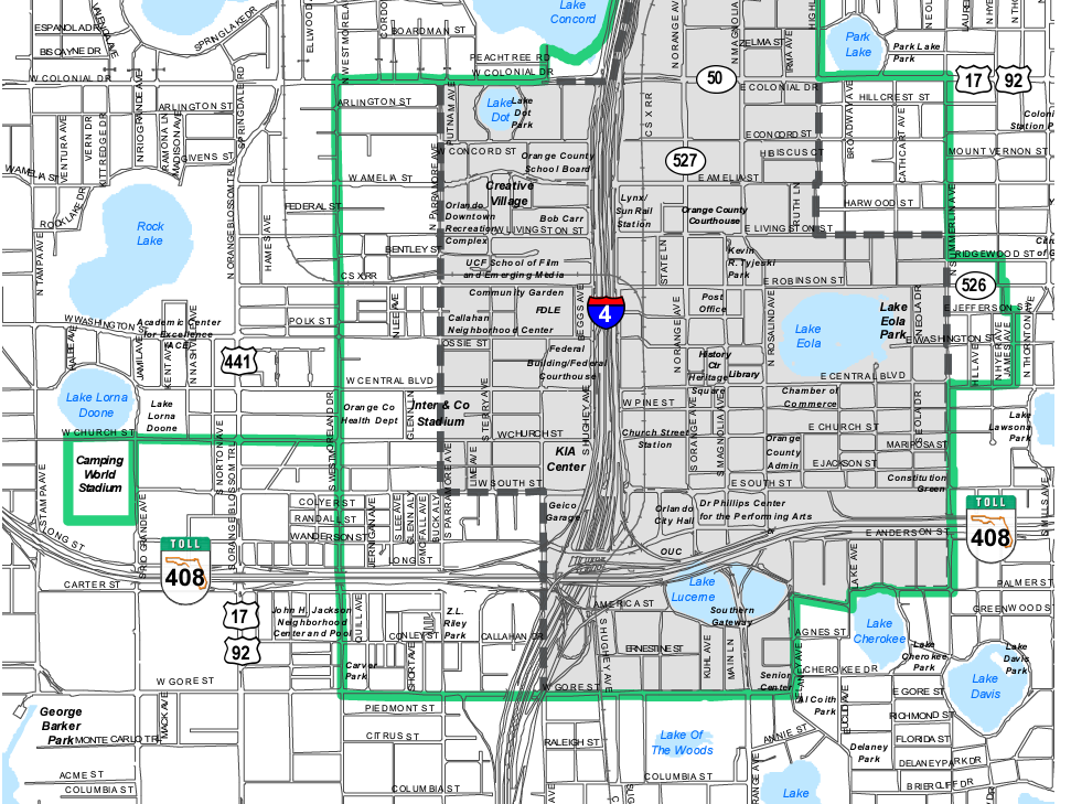 Maps Downtown Orlando Boundary Map